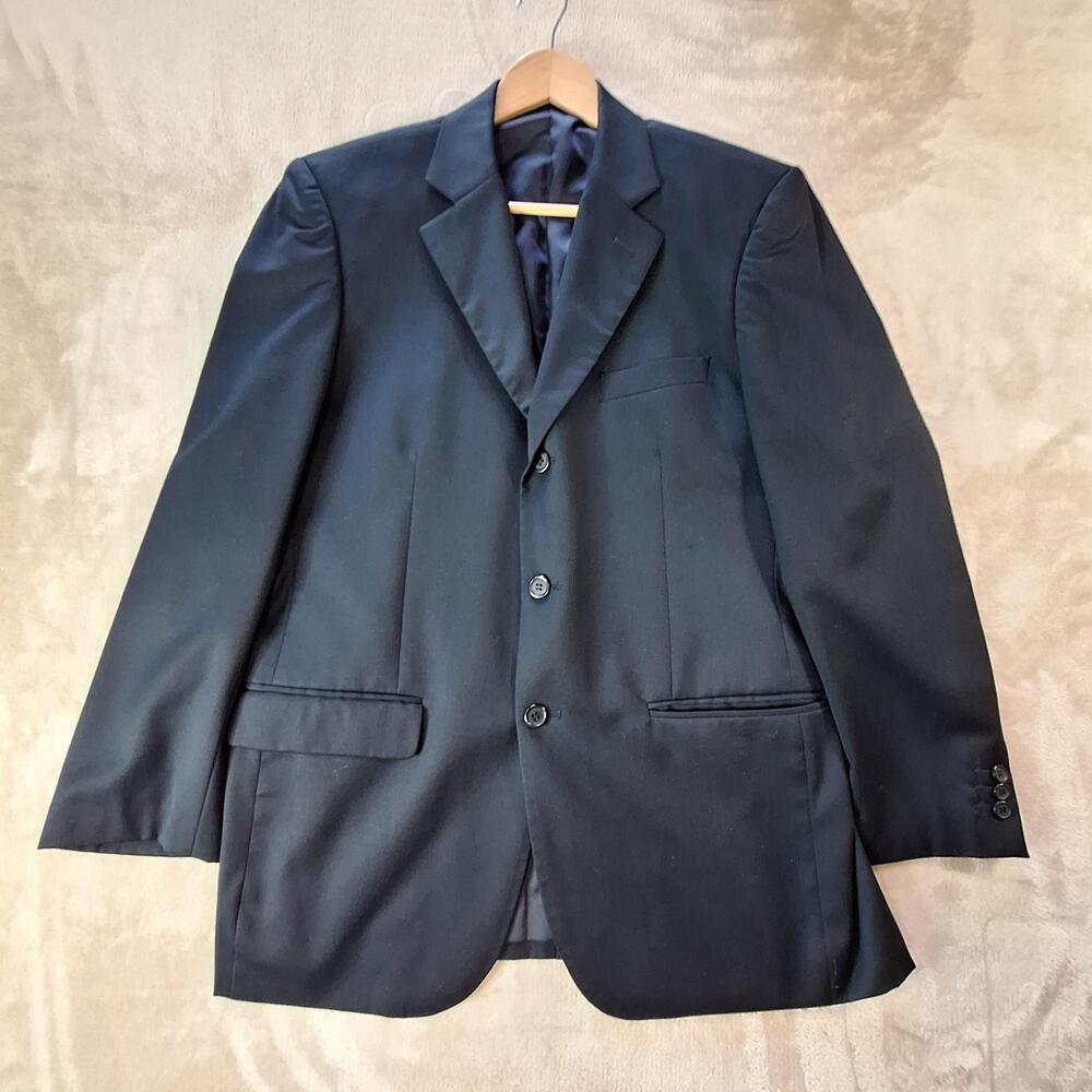 Bonia Suit Jacket Mens EU 52 US 44 Black Wool Poly Double Vent 3 Button Formal